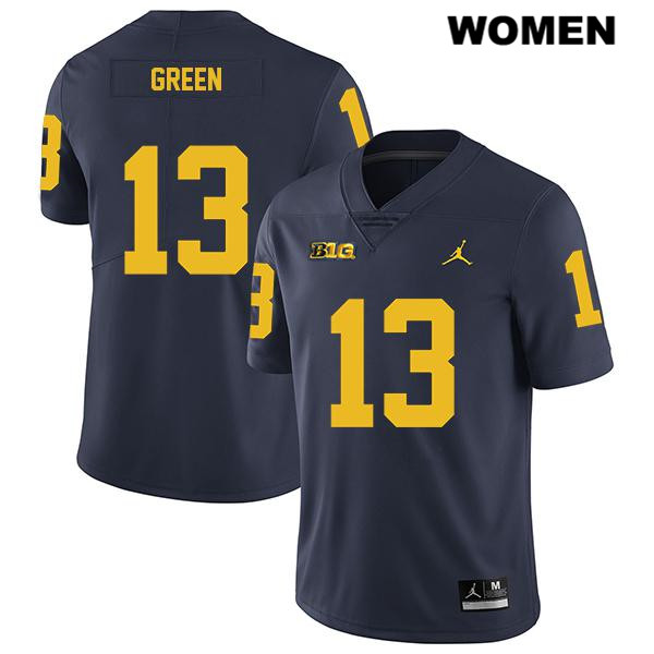 Women's NCAA Michigan Wolverines German Green #13 Navy Jordan Brand Authentic Stitched Legend Football College Jersey GW25G78GU